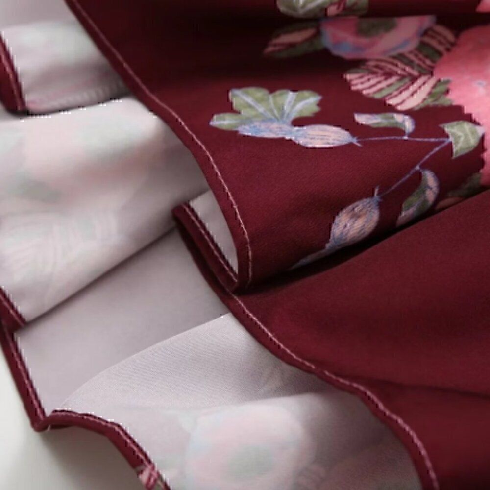 Floral Burgundy Crossback Strap Plunge Tier Ruffle Layer Vintage Maxi Dress L - Picture 9 of 16